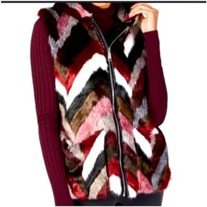 Steve Madden Black Chevron Faux Fur Vest